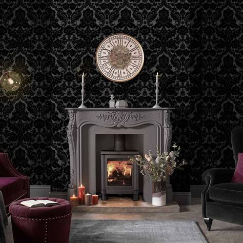 Gothic Damask Noir Wallpaper Black Wallpaper Graham Brown