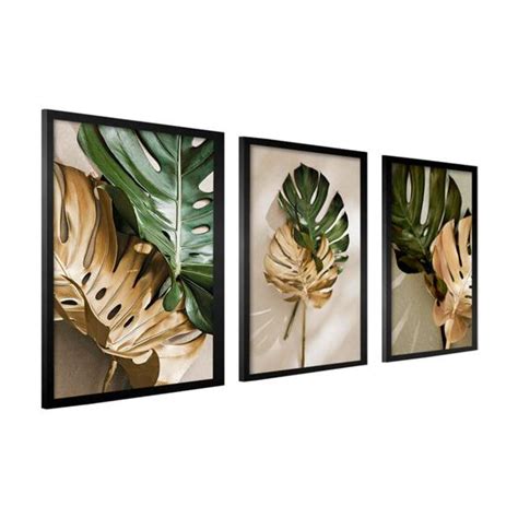 Kit 3 Quadros Decorativos Para Sala Modernos 40X60 Moldura Folhagem