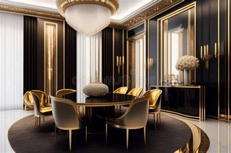 Luxury Living Room Interior Design with Black and Gold Furniture ...