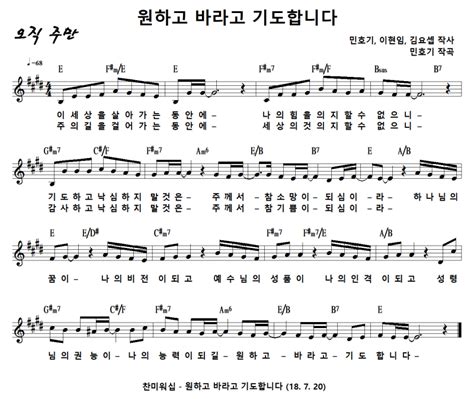 [ccm악보] 원하고 바라고 기도합니다 이 세상을 살아가는 동안에 [민호기 찬미워십 E키] 네이버 블로그