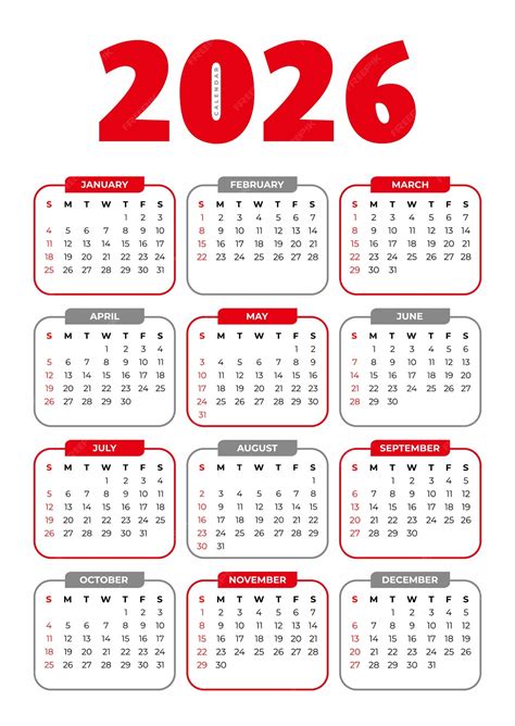 Calendário Básico De 2026 Com Fundo Branco Vetor Premium