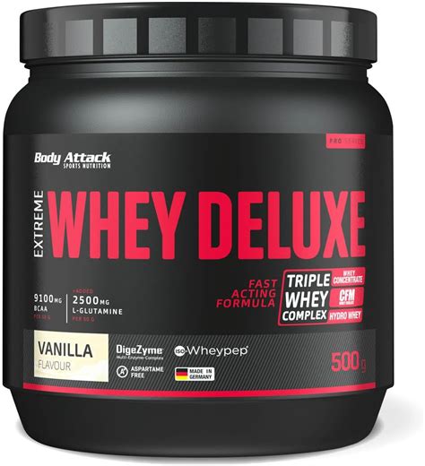 Body Attack Extreme Whey Deluxe Vanilla Cream 500g Made In Germany Eiweißpulver Mit