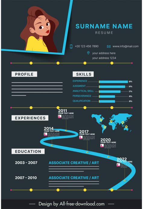 Cv Infographic Template Elegant Contrast Timeline Chart Global Map