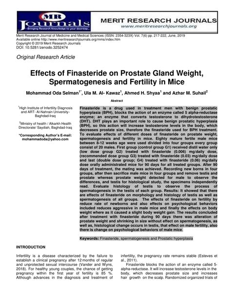 PDF Effects Of Finasteride On Prostate Gland Weight Spermatogenesis