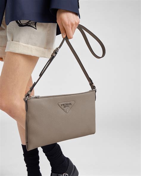 Clay Grey Leather Shoulder Bag Prada