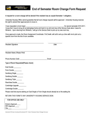 Fillable Online Pantherfile Uwm End Of Semester Room Change Form