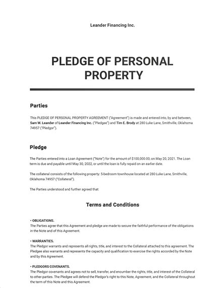 Sample Pledge Agreement Letter Onvacationswall