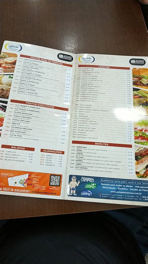 Menu em Padaria Lorena São Paulo Av São Miguel