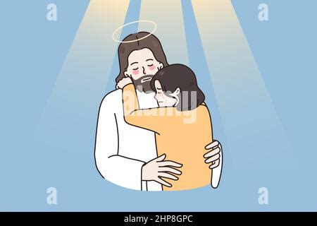 Dibujos Animados Jesucristo Abraza A Los Ni Os Imagen Vector De Stock