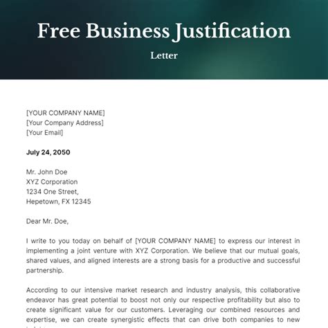 Business Justification Letter Template Edit Online And Download Example