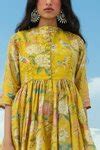 Buy Yellow Cotton Silk Round Printed Top With Flared Pant For Women By