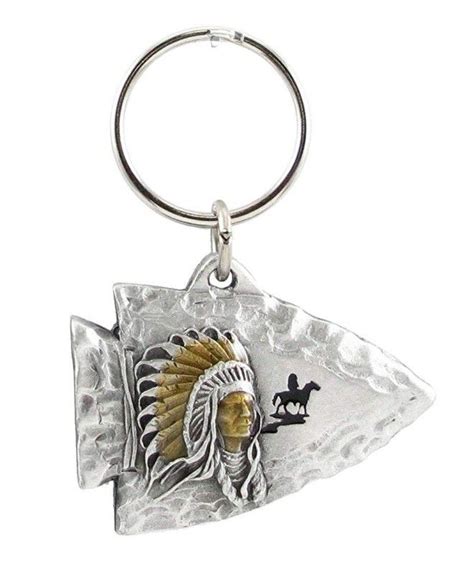 Pewter Key Ring Indian Chief On Arrowhead Ct111v9g2sz Indian