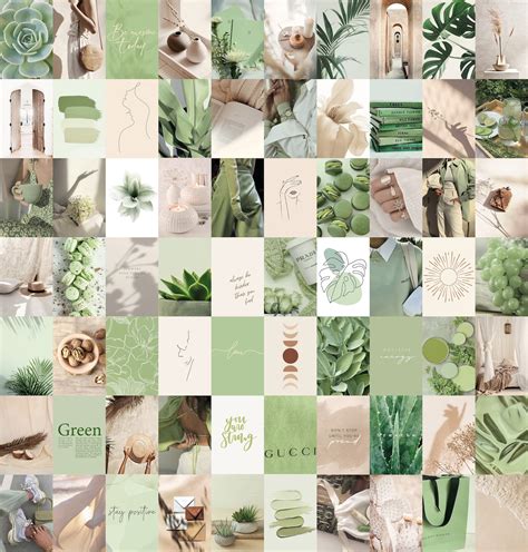 Boho Sage Green Wall Collage Kit 1 Aesthetic Botanical Soft Etsy