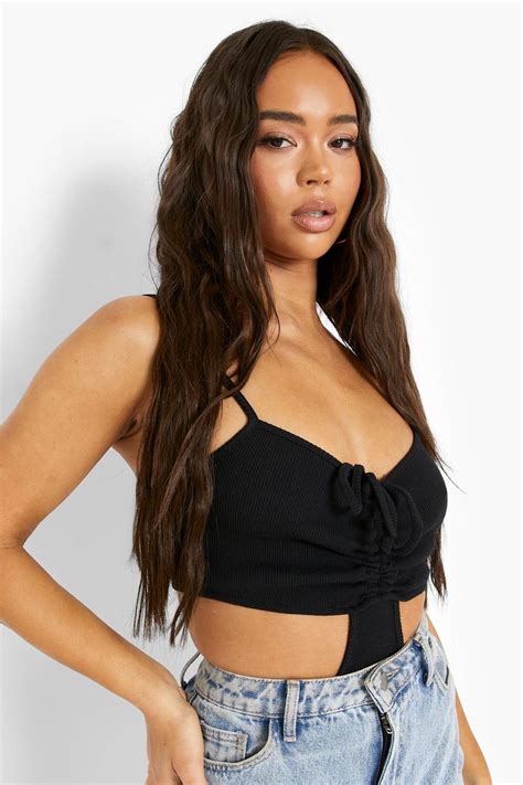 Ruched Front Strappy Bodysuit Boohoo