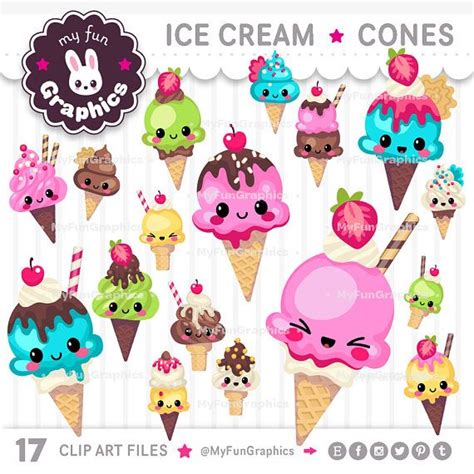 Ice Cream Cones Kawaii Clip Art Etsy Ilustración De Helado Helado Dibujo Pegatinas Kawaii