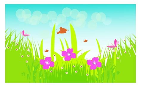 Fondo Vectorial De Paisaje De Primavera Con Flores Y Rboles Vector