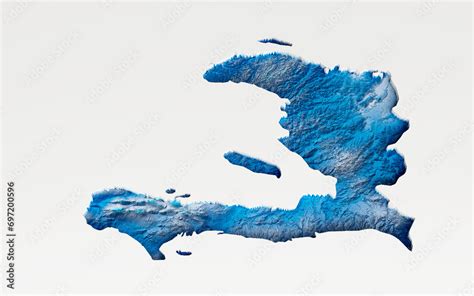 D Deep Blue Water Haiti Map Shaded Relief Texture Map On White