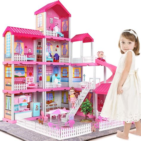 TEMI Doll House Dreamhouse Girl Toys 4 Story 11 Doll House Rooms With