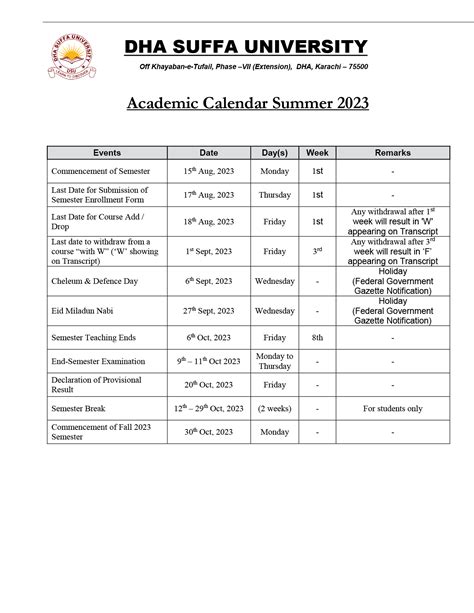 Academic Calendar Dha Suffa University