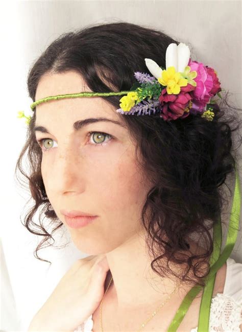 Bridal Hair Wreath With Fabric Flowers Vintage Bohemian Style Wedding