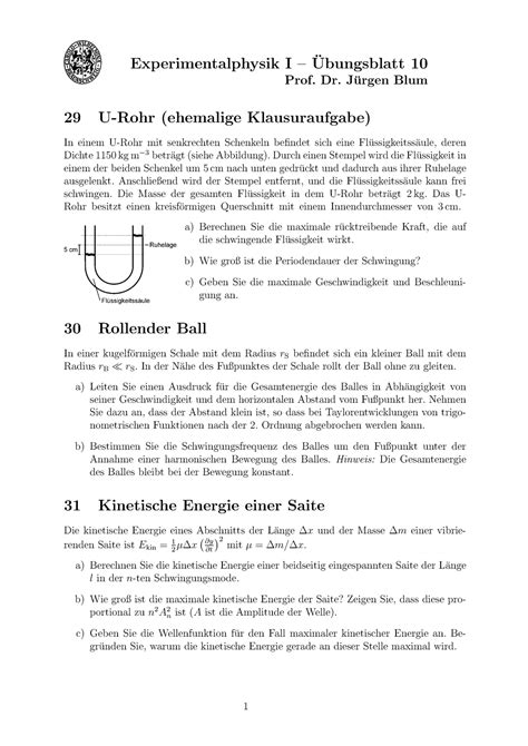 Aufgabenblatt Ws Experimentalphysik I Ubungsblatt Prof