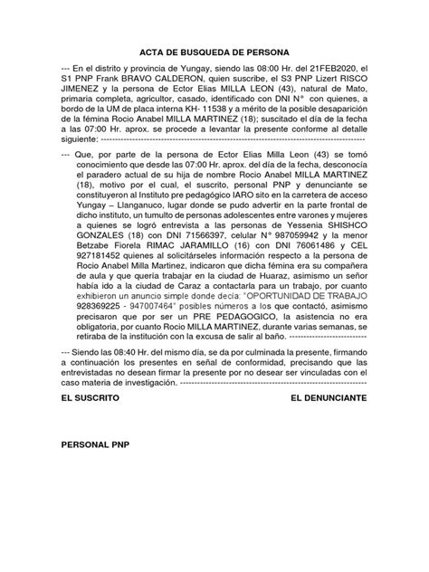 Acta De Busqueda De Persona Pdf