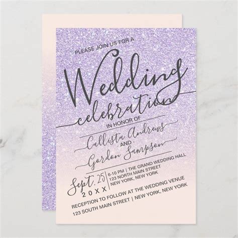 Luxury Purple Pink Sparkly Glitter Ombre Wedding Invitation Zazzle