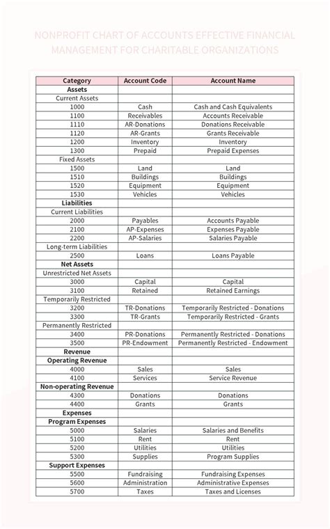 Nonprofit Chart Of Accounts Example