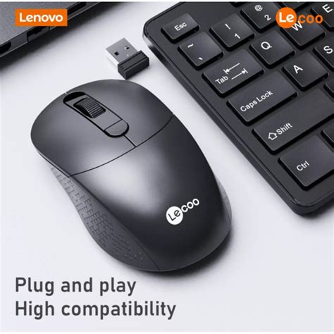 Lenovo Lecoo Keyboard Mouse Combo Set Wireless Kw Black