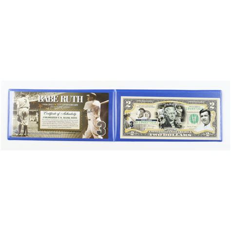 Babe Ruth Genuine Legal Tender U S 2 Two Dollar Bill Commemorative Bank Note With Display
