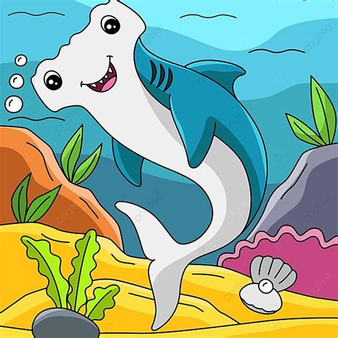 Tubar O Martelo Na Ilustra O Colorida Dos Desenhos Animados Do Oceano