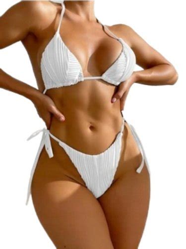 Seksowne Modne Białe Bikini Strój Kąpielowy Dwuczęściowy Wiązanie L