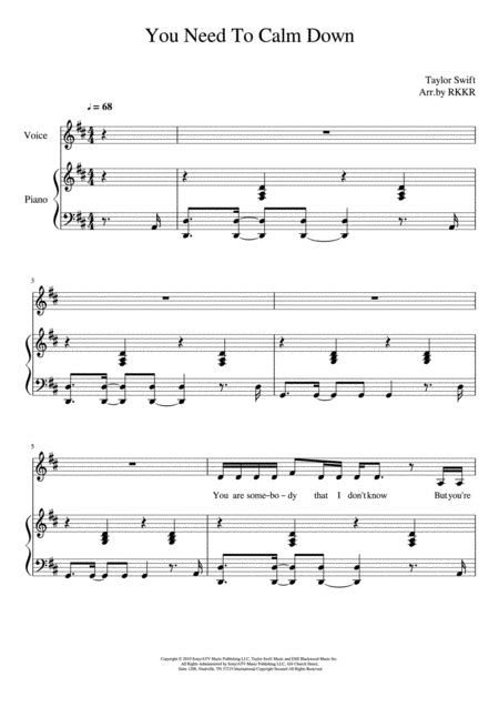 You Need To Calm Down Arr Rkkr By Taylor Swift Sheet Music For Piano