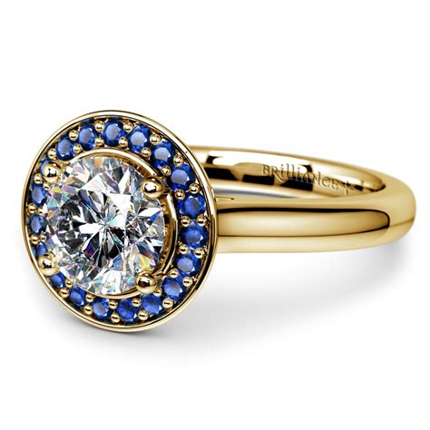 Halo Sapphire Gemstone Engagement Ring In Yellow Gold