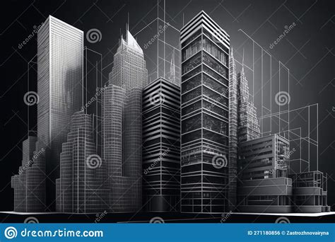 Planning Blueprints of Skyscrapers on a Black Background. Generative Ai Stock Illustration ...