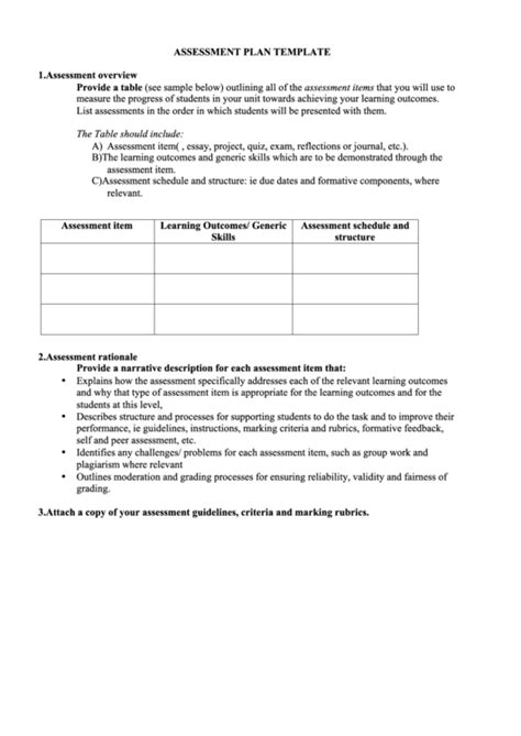 Fillable Assessment Plan Template Printable Pdf Download