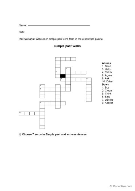 Simple Past Verbs Crossword Deutsch Daf Arbeitsbl Tter Pdf Doc