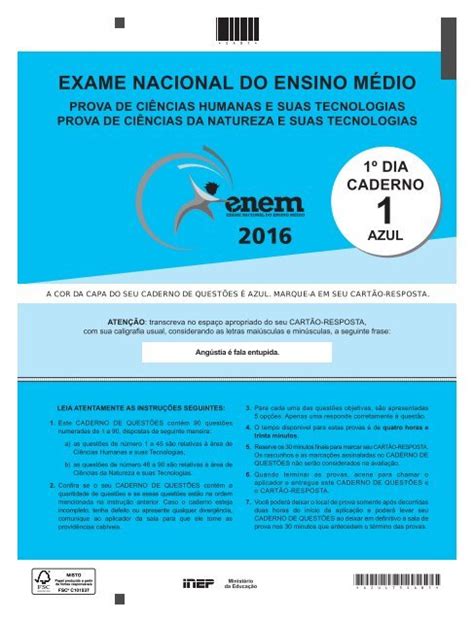 CAD ENEM 2016 DIA 1 01 AZUL