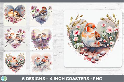 Valentines Snow Bunting Bird Square Coaster Sublimation Designs Bund