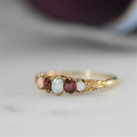 Opal And Garnet Ring In Ct Gold Gems Afire Vintage Jewellery Uk