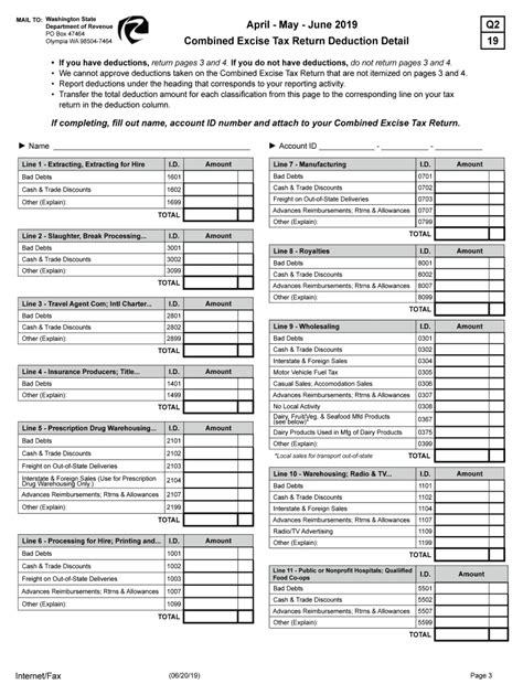 Fillable Online Dor Wa Combined Excise Tax Return Deduction Detail Fax