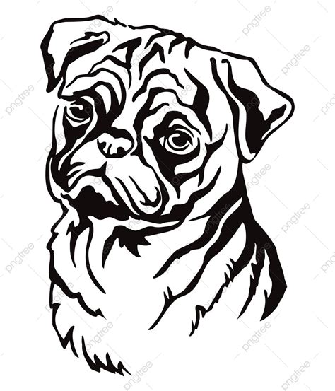 Pug Dog Vector Art Png Decorative Contour Outline Portrait Of Dog Pug