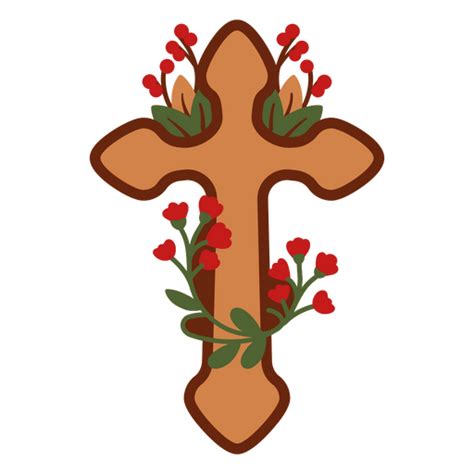 Design Png E Svg De Cruz De Madeira Com Flores Vermelhas Para Camisetas