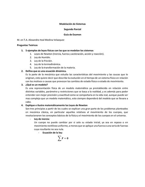 Guia De Examen Modelacion De Sistemas Modelaci N De Sistemas Segundo