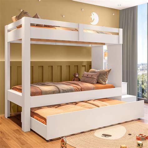 Cama Beliche Infanto Juvenil - Beliche Infantil/Juvenil com Cama Auxiliar e Escada Multifuncional Moon ...