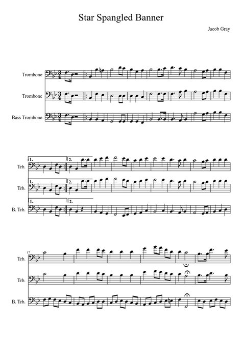 Star Spangled Banner Trombone Trio Sheet Music For Trombone Brass Duet