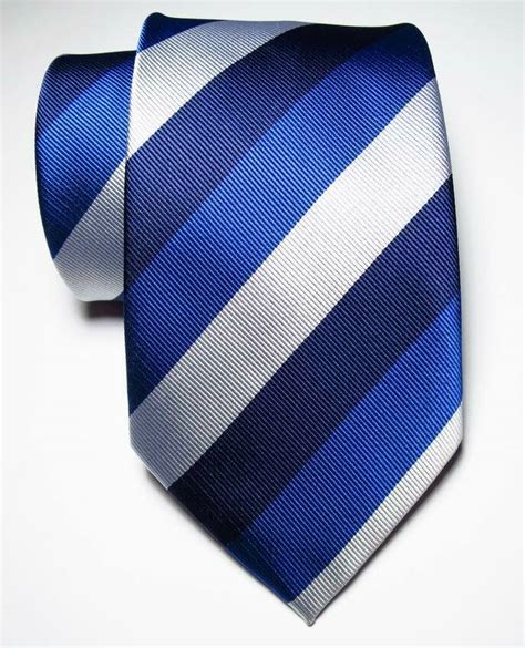 New Classic Striped Dark Blue White Blue Jacquard Woven Silk Men S Tie