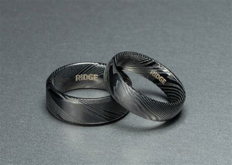 Black Damascus Men's Wedding Band - The Ridge