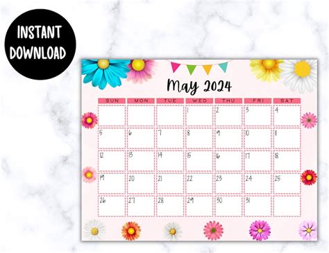 EDITABLE Printable May Calendar 2024 Beautiful Spring Etsy