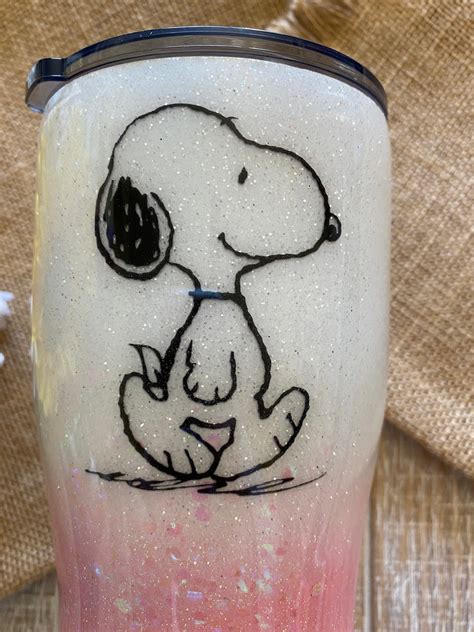 Snoopy Tumbler Made With Custom Glitter Waterslides And Etsy